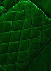 Handmade Green V Neck Pockets Velour Winter Coat