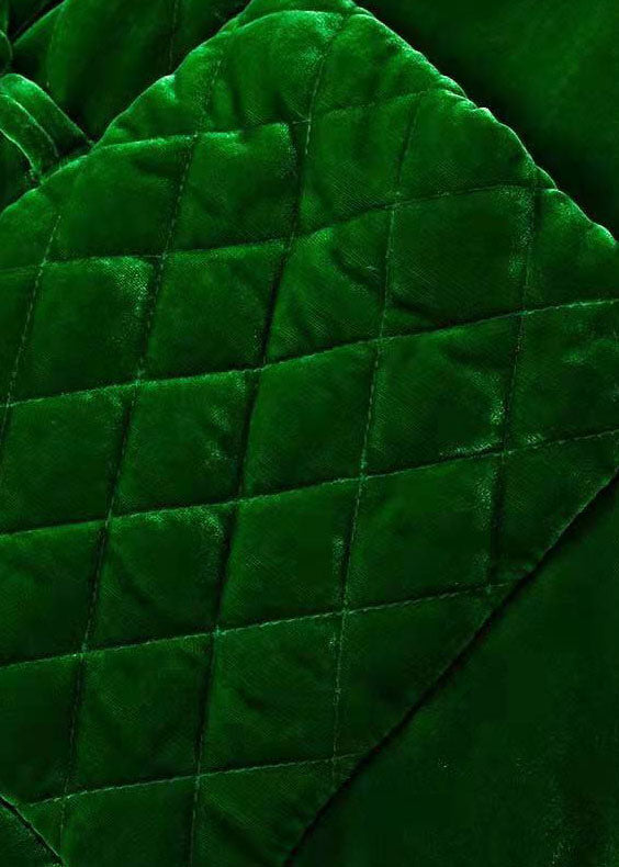 Handmade Green V Neck Pockets Velour Winter Coat