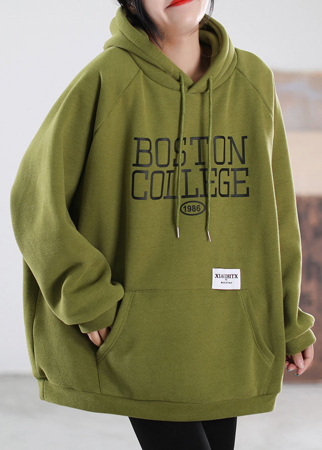 Handgefertigte grüne Kordelzuggrafik warme Fleece-Sweatshirts Trainingsanzüge Winter