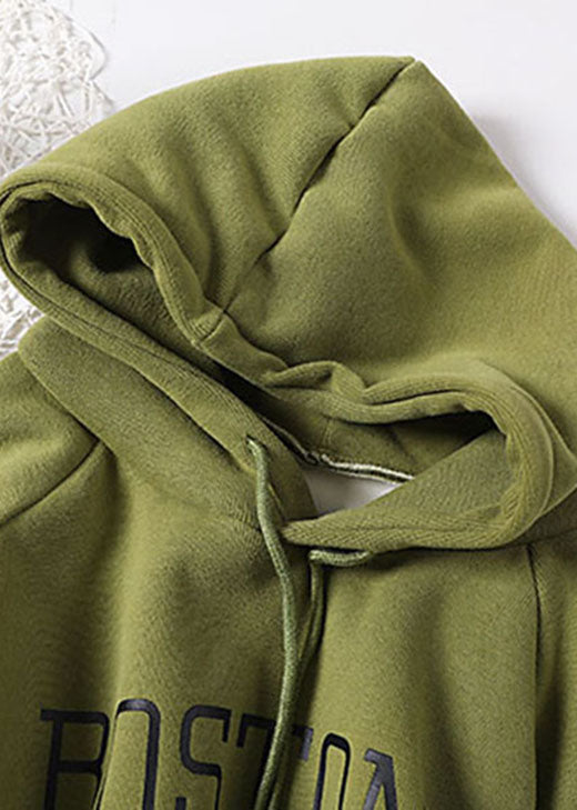 Handgefertigte grüne Kordelzuggrafik warme Fleece-Sweatshirts Trainingsanzüge Winter