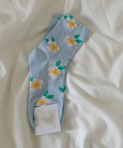 Handmade Grey Blue Floral Cotton Ankle Socks