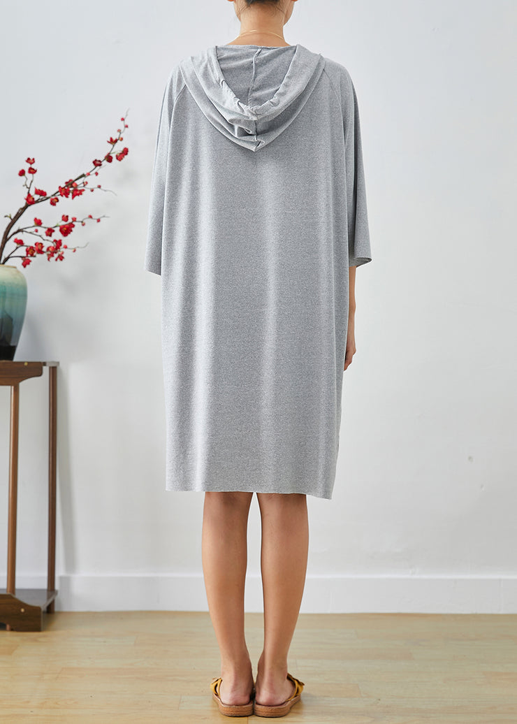 Handmade Grey Hooded Oversized Cotton Sweatshirt Dress Summer