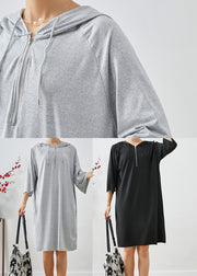 Handmade Grey Hooded Oversized Cotton Sweatshirt Dress Summer
