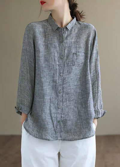 handmade grey peterpan collar button fall blouses long sleeve regular ...