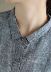 Handgemachte graue PeterPan-Kragen-Knopf-Herbst-Blusen mit langen Ärmeln