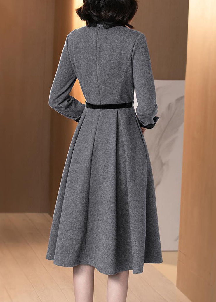Handgemachte graue Umlegekragen extra große Baumwollkleider mit langen Ärmeln