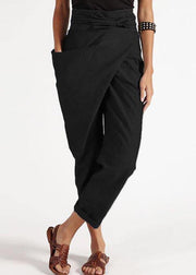Handmade Grey asymmetrical design High Waist Cotton Harem Summer Pants - SooLinen