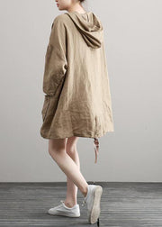 Handmade Summer Khaki Linen Dresses Hoodie Dress - SooLinen