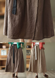 Handgefertigter Khaki-Patchwork-Leinenrock mit elastischer Taille Sommer