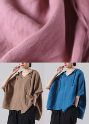 Handmade Khaki Loose Cotton Linen Shirt Tops Summer - SooLinen