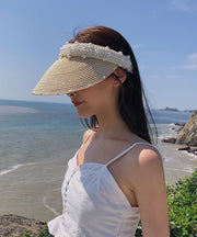 Handmade Khaki Nail Bead Straw Woven Floppy Sun Hat