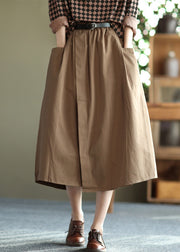 Handmade Khaki Oversized Patchwork Pockets Cotton A Line Skirt Summer