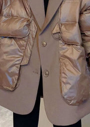 Handmade Khaki Casual Winter Puffer Jacket Down Coat