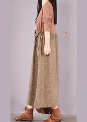 Handmade Khaki Patchwork Print Tunics For Women O Neck Plus Size Spring Dress - SooLinen