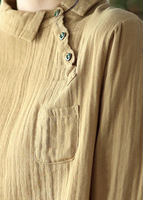 Handgemachte Khaki Bubikragen asymmetrisches Design Baumwollhemden Langarm