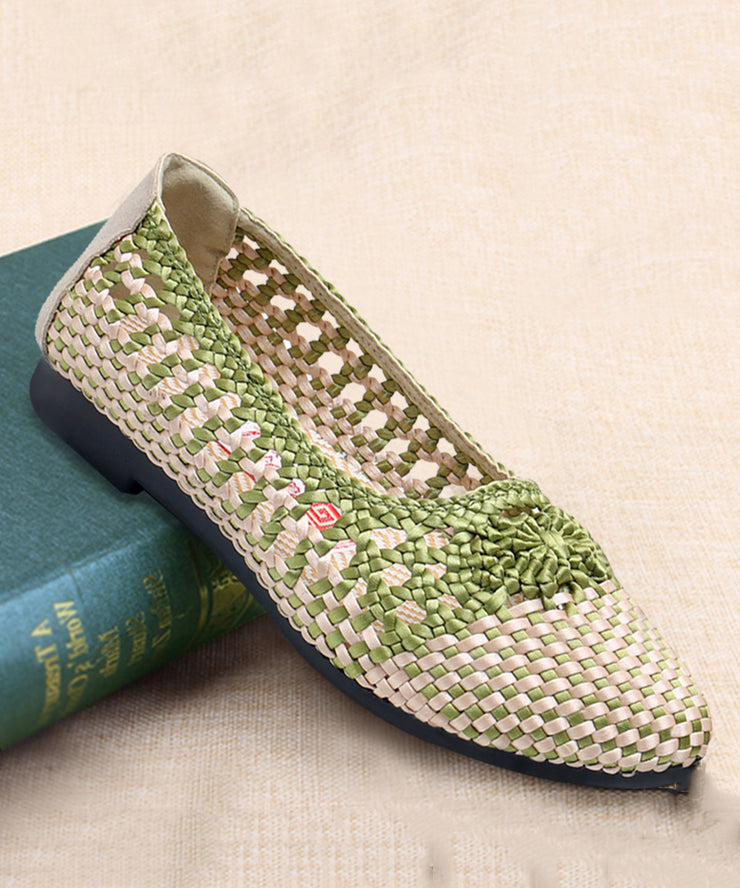 Handmade Knit Fabric Flat Shoes Splicing Hollow Out Women