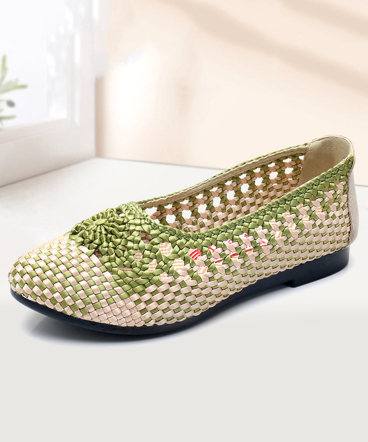 Handmade Knit Fabric Flat Shoes Splicing Hollow Out Women