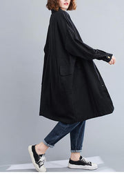 Handmade Lapel Patchwork Spring Tops Women Tunic Black Blouse - SooLinen