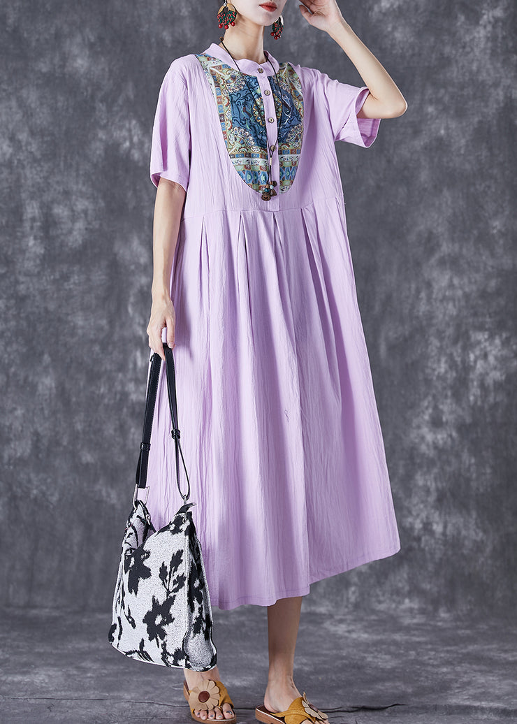Handmade Light Purple Oversized Patchwork Linen Dress Summer
