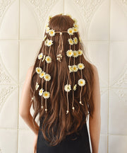 Handmade Light Yellow Hand Knitting Floral Tassel Hairpin