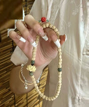 Handmade Light Yellow Lotus Buddha Beads Charm Bracelet