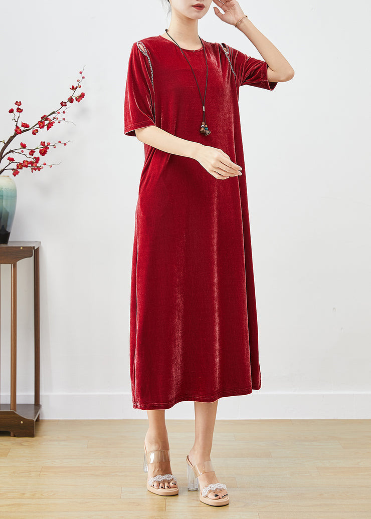 Handmade Mulberry Cold Shoulder Silk Velour Long Dress Fall