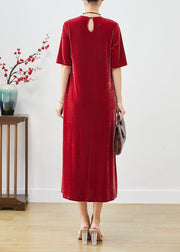 Handmade Mulberry Cold Shoulder Silk Velour Long Dress Fall