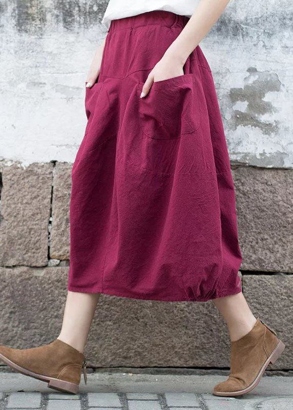 Handmade Mulberry High Waist Pockets Linen Skirts Fall