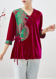 Handmade Mulberry Lace Up Patchwork Silk Velour Shirt Tops Bracelet Sleeve