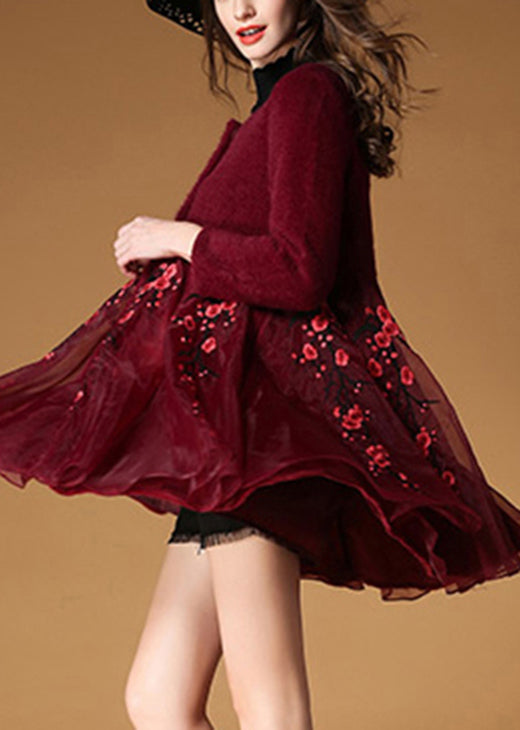 Handmade Mulberry Tulle Embroidered Patchwork Fall Woolen Coat
