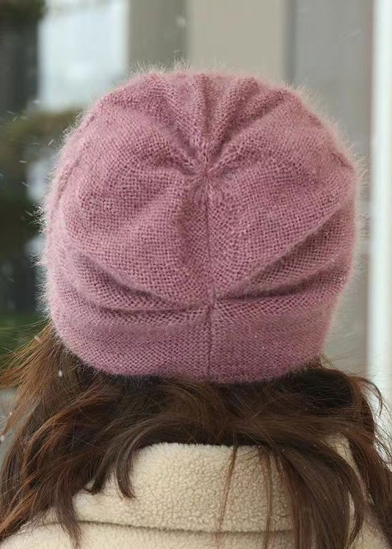 Handmade Nail Bead Patchwork Beige Knit Bonnie Hat