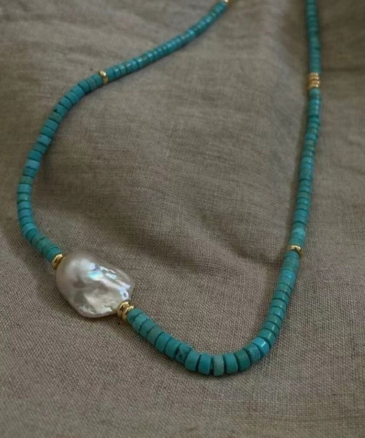 Handmade Natural Pearl Patchwork Turquoise Necklace