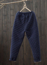 Handmade Navy Elastic Waist Pockets Regular Winter Pants