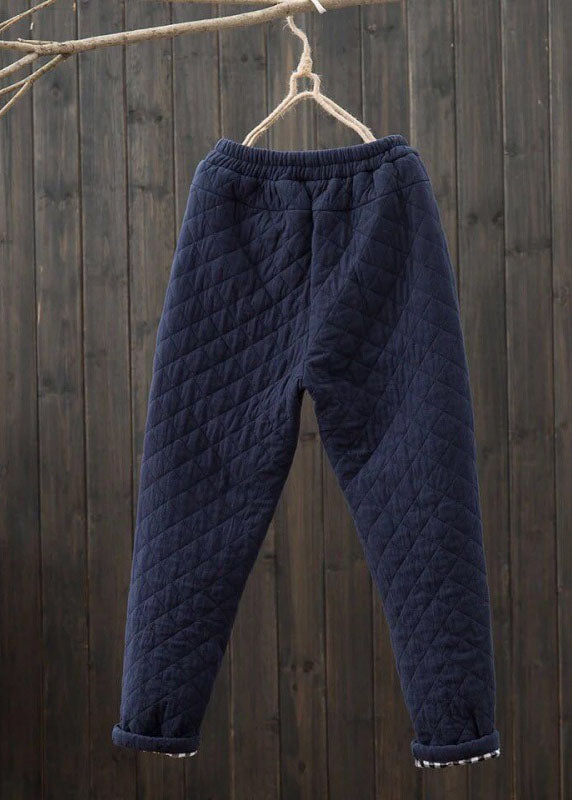 Handmade Navy Elastic Waist Pockets Regular Winter Pants