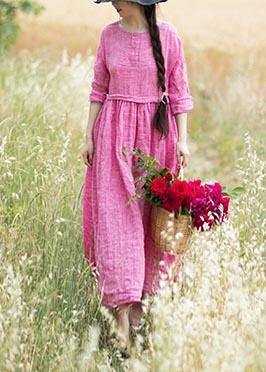 Handmade O Neck Cinched Spring Tunic Top Tutorials Rose Maxi Dresses - SooLinen
