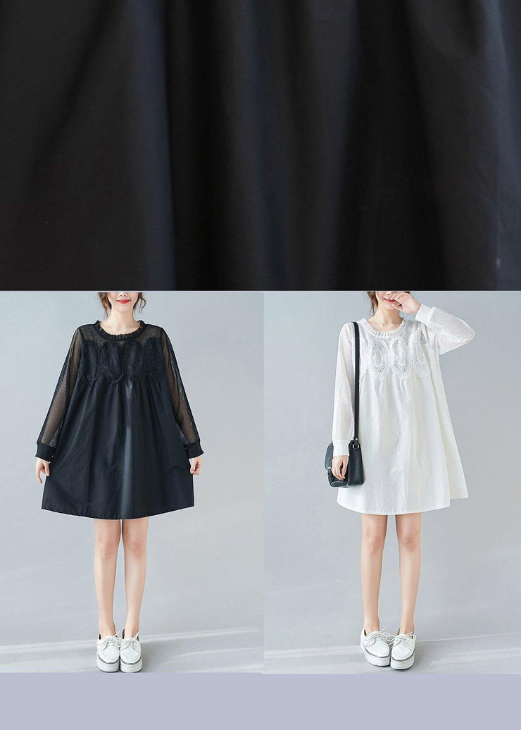 Handmade O Neck Patchwork Lace Dresses Shape Black Dresses - SooLinen