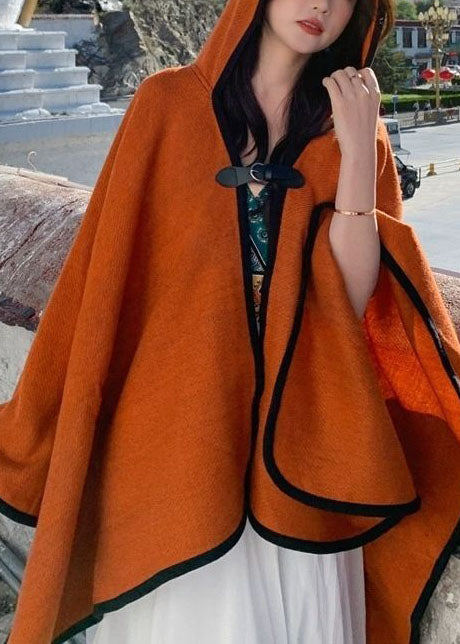 Handmade Orange Asymmetrical Design Oversized Cashmere Coats Cloak Sleeves