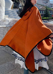 Handmade Orange Asymmetrical Design Oversized Cashmere Coats Cloak Sleeves