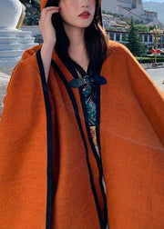 Handgefertigte, orangefarbene, asymmetrische, übergroße Kaschmirmäntel mit Umhangärmeln