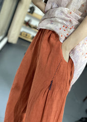 Handmade Orange Elastic Waist Oriental Jogging Fall Pants