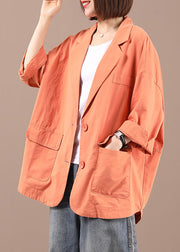 Handmade Orange Loose Button Pockets Fall Coats Long Sleeve
