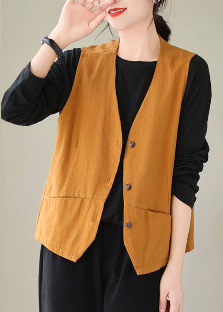 Handmade Orange Patchwork Button Cotton Waistcoat Sleeveless