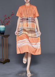 Handmade Orange Print Patchwork Hollow Out Long Dress Summer