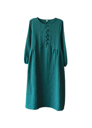 Handgefertigte Pfauengrüne O-Neck-Knöpfe mit Cinched Long Dresses Long Sleeve