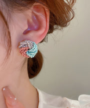Handmade Pink Alloy Coloured Glaze Bird's Nest Stud Earrings