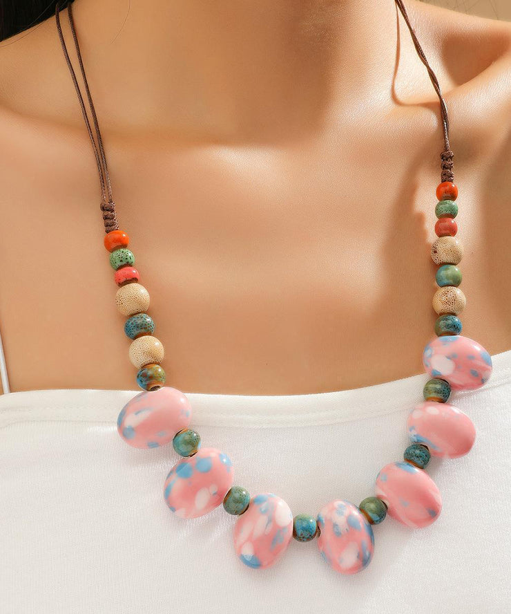 Handmade Pink Ceramic Beading Gratuated Bead Necklace