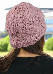 Handmade Pink Crochet Flower Warm Knit Bonnie Hat