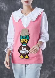 Handmade Pink Donald Duck Knit Vest And Skirt Two Piece Set Outfits Spring