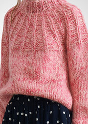 Handmade Pink High Neck Thick Knit Sweater Tops Winter