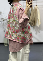 Handmade Pink O Neck Button Jacquard Patchwork Knit Vest Sleeveless